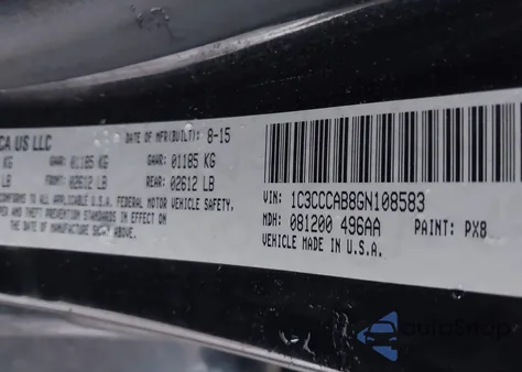 2016 Chrysler 200 Limited z USA, uszkodzony, nr VIN 1C3CCCAB8GN108583